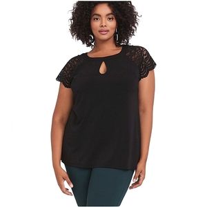 Torrid Tops Torrid Black Studio Knit Lace Sleeve Top